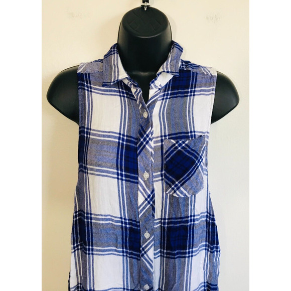 Rails Plaid Flannel Shirt Jordyn Sleeveless Tunic Blue Button Down, S - Picture 5 of 9